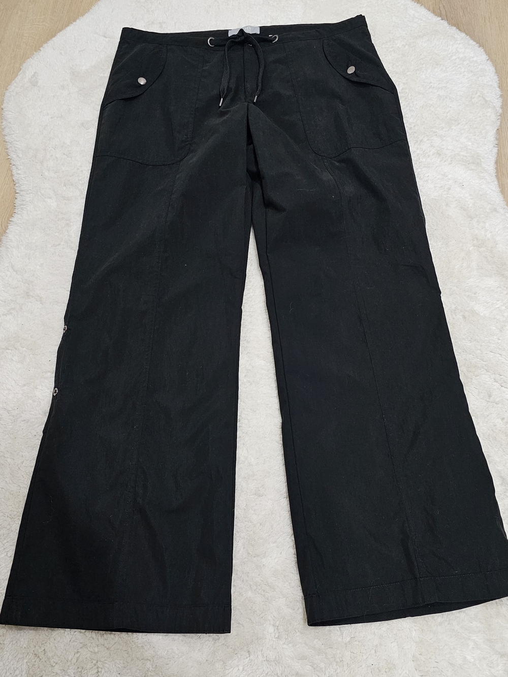 JoeFresh Black WideLeg Utility Pants Drawstring Cargo Minimalist Quiet Luxury 10 - Picture 2 of 13
